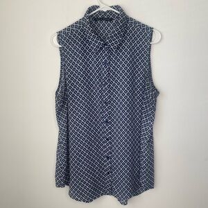 Zac & Rachel Navy and White Geometric Blouse size XL